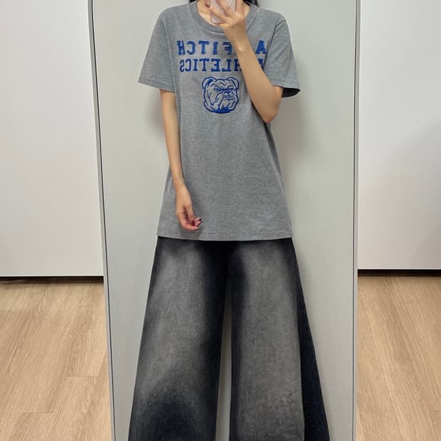 아베크롬비 불독 자수로고 그레이 반팔 티셔츠