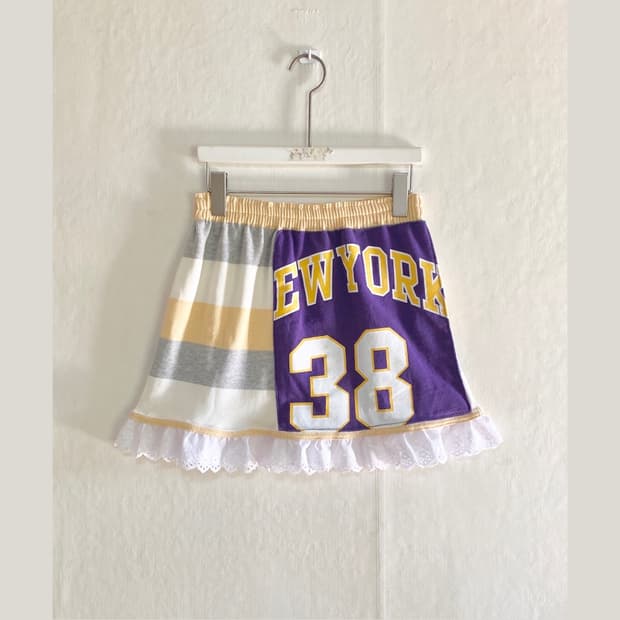 Purple College Patch Lace-Up Mini Skirt