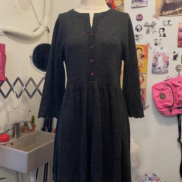 차콜 버튼 플레어 원피스 [무배]