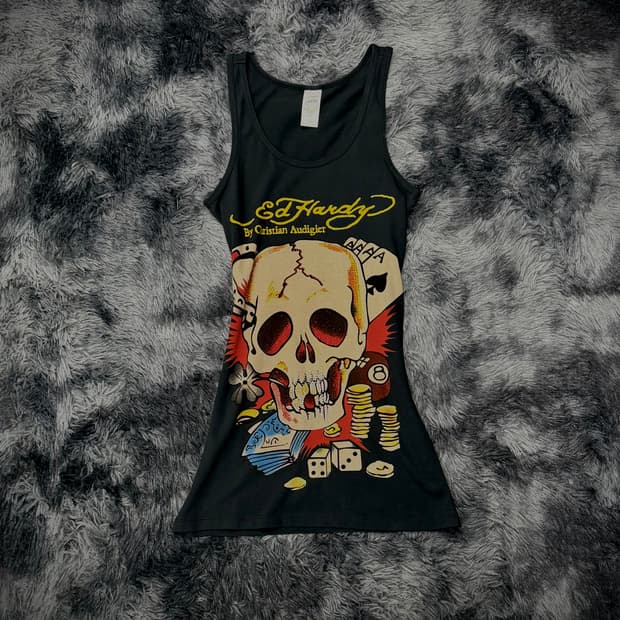 Ed Hardy 스컬 큐빅 블랙 슬리브리스