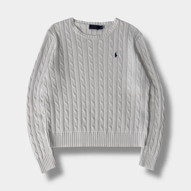 폴로 랄프로렌 신형 화이트 코튼 꽈배기 니트