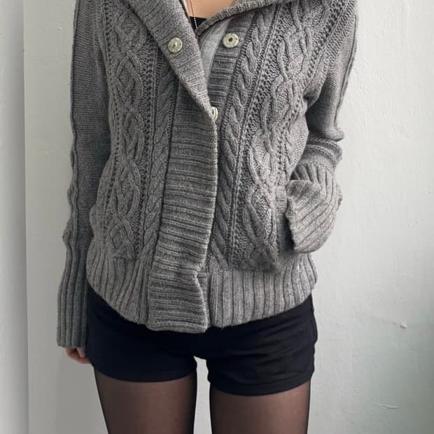 American Eagle Fur Hood Knit Zip-Up