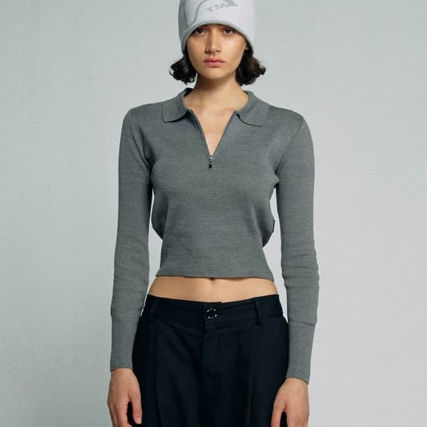 스컬프터 Collared Crop Knit Top 그레이