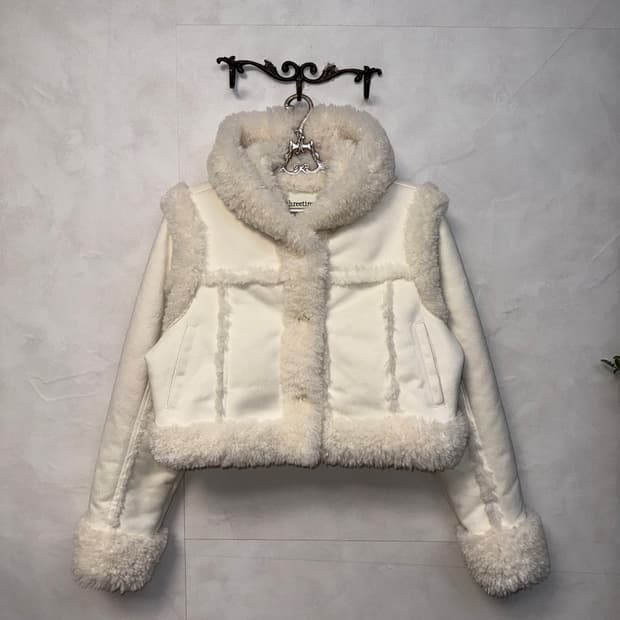 Threetimes Baby Hoodie Fur Coat ivory