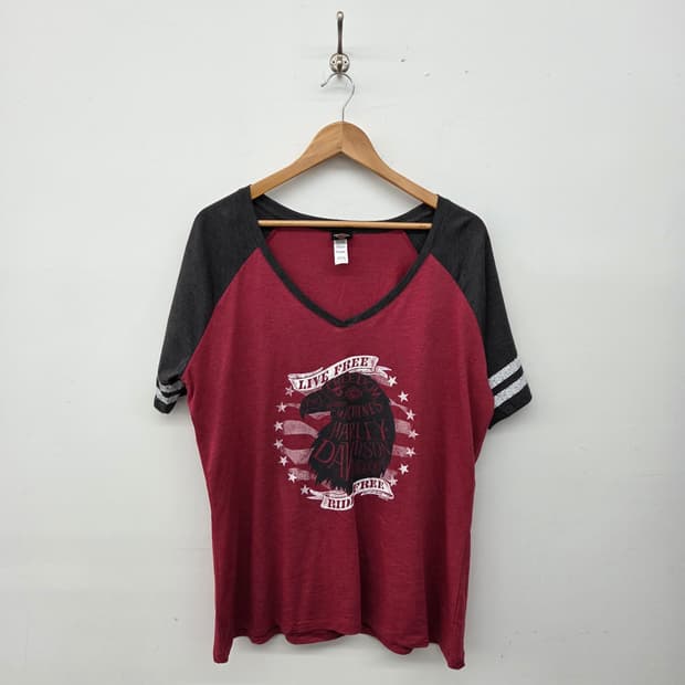 할리데이비슨 티셔츠 버건디 여성XL
