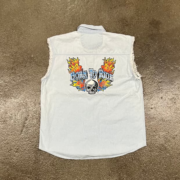 빈티지 바이커 슬리브리스 셔츠 (105-110)