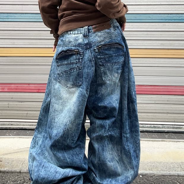 90s ROCA WEAR 타이다이 지퍼 데님벌룬팬츠