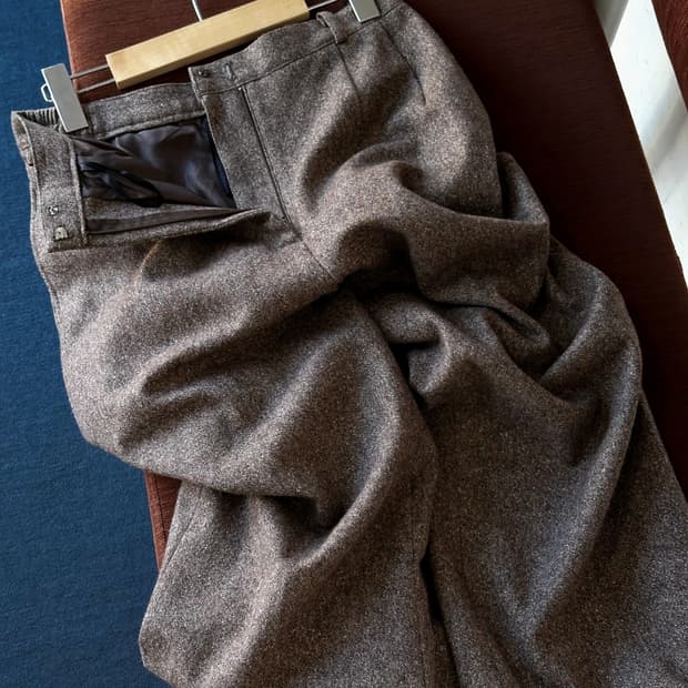 Wool tweed fabric wide straight trousers