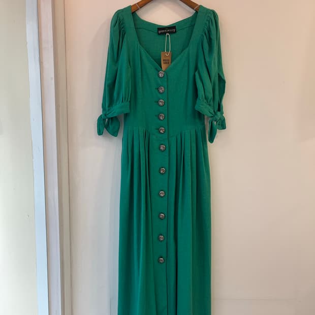 [희귀/유럽빈티지]  그린 린넨 혼방 빈티지 원피스