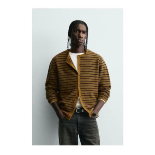 자라 맨즈 스트라이프 자카드 가디건