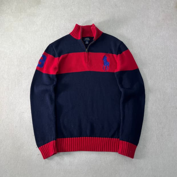 95 폴로랄프로렌 빅포니 반집업 니트
