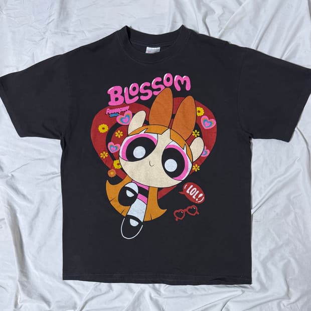 파워퍼프걸 블로섬 캐릭터 양면 프린트 티셔츠