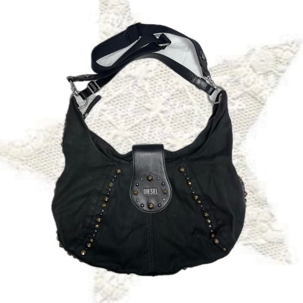 디젤 초희귀 블랙 스터드 가죽 숄더백 크로스백 가방