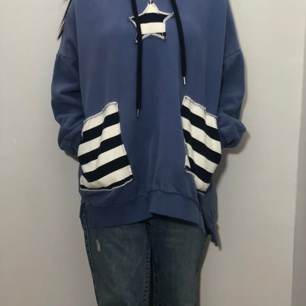 빈티지 키치 블루 후디