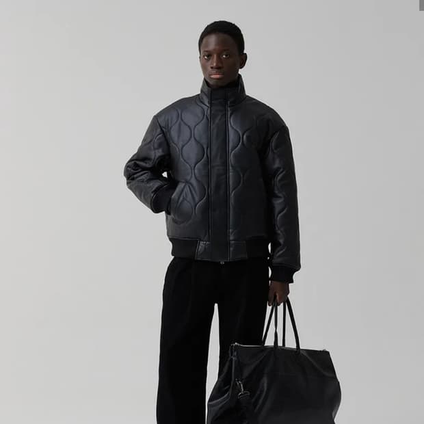 파브레가 포터리 퀼팅 하이넥 레더자켓