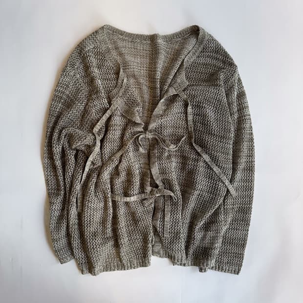 Olive Mesh Tie-Front Cardigan 