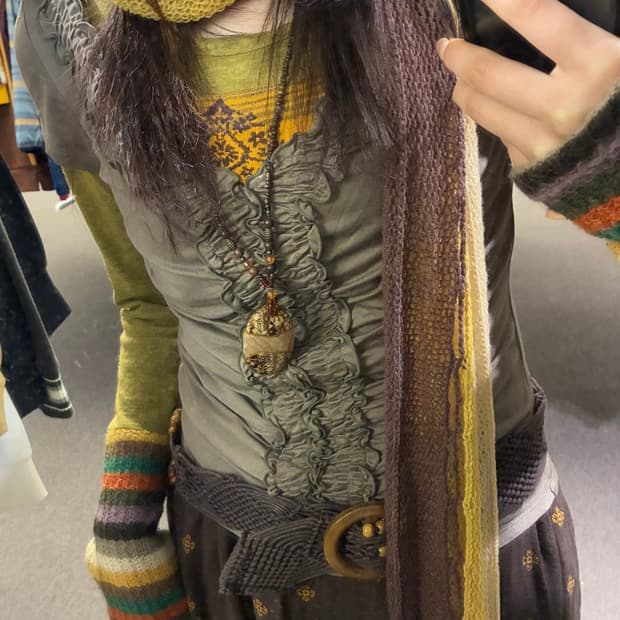 Japanese vintage 여성 배색 그물 머플러