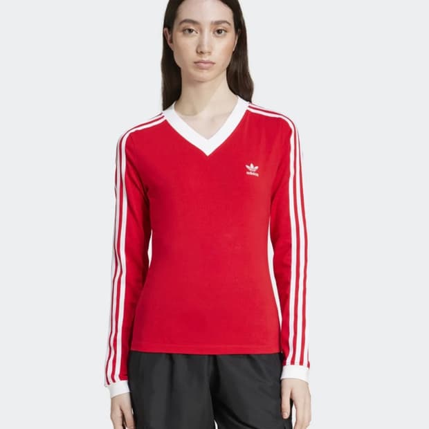 아디다스 브이넥 긴팔 셔츠 레드