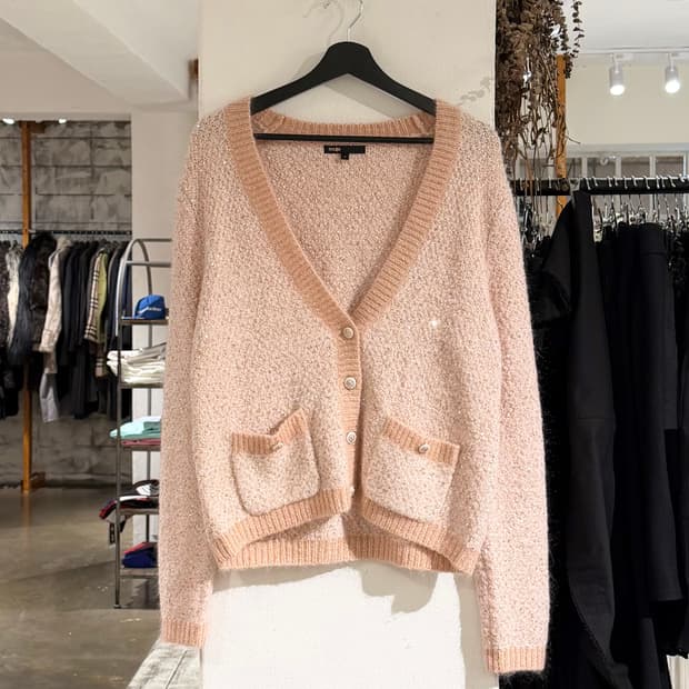 마쥬 핑크 스팽글 브이넥 가디건