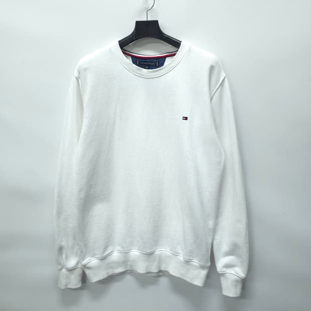 타미힐피거 남여공용 화이트 미니 자수 로고 맨투맨 (S)