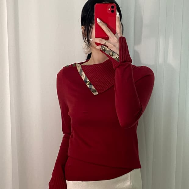 버버리 노바체크띠 목폴라 니트