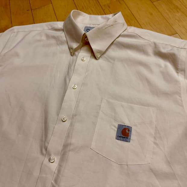 [칼하트] 스퀘어 로고 포켓 반팔 셔츠 크림색 (XL/오버핏)
