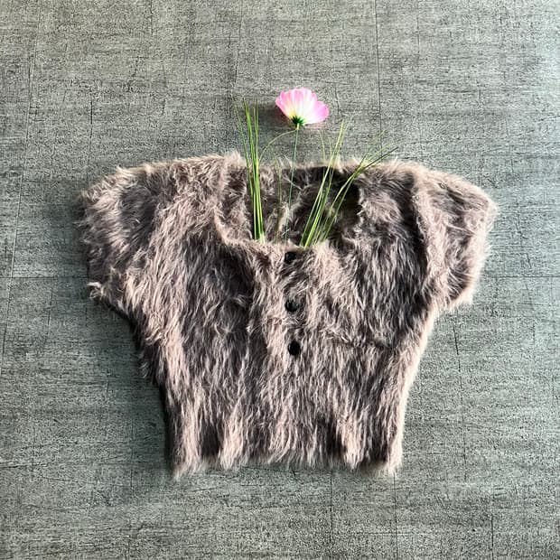 일본빈티지 핀터깔y2k 하구미달천깔 앙고라 퍼반팔가디건