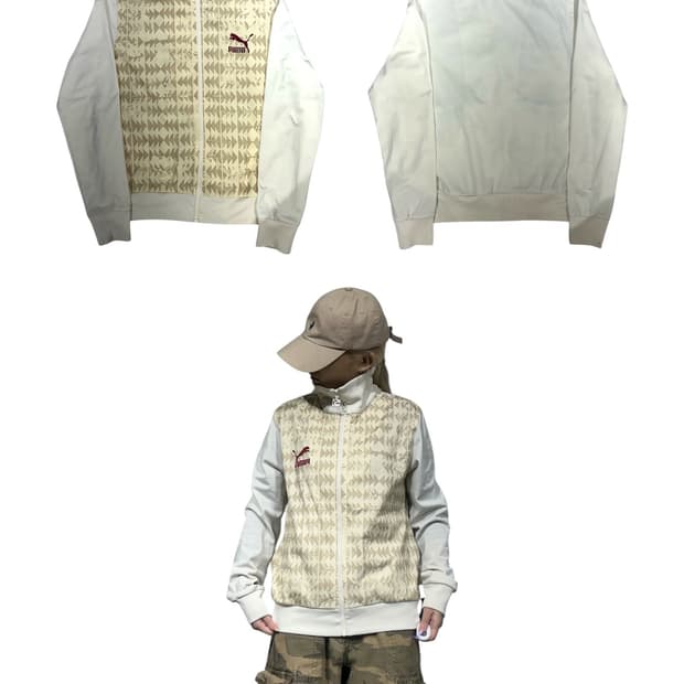 푸마 아이보리 패턴 트랙탑 져지 M