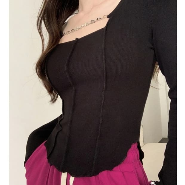 새옷)스퀘어넥 티셔츠 (체인탈착)