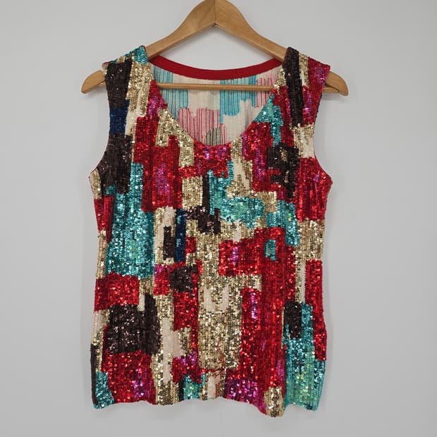 오브제 OBZEE 스팽글 슬리브리스 탑