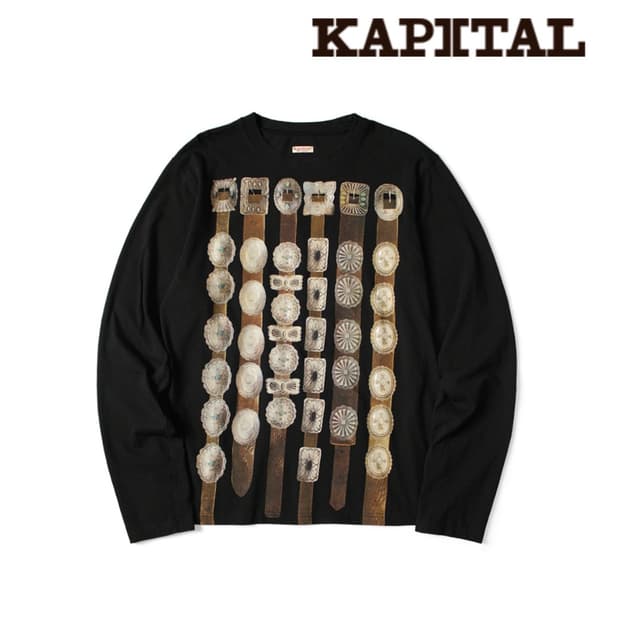 캐피탈(KAPITAL) 20수 크루넥 긴팔 티셔츠 커튼 콘초 벨트 프린트