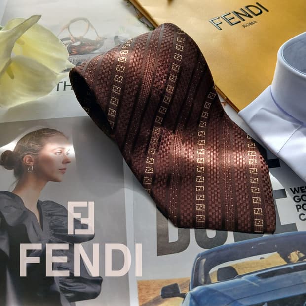 펜디 실크 브라운 FF 로고 패턴 넥타이 10cm A등급 A18476
