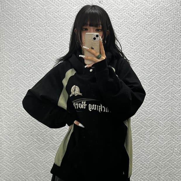 꼼파뇨 올드스쿨 Y2K 크래킹 스냅 스트릿 키치 후드티 XL C10858