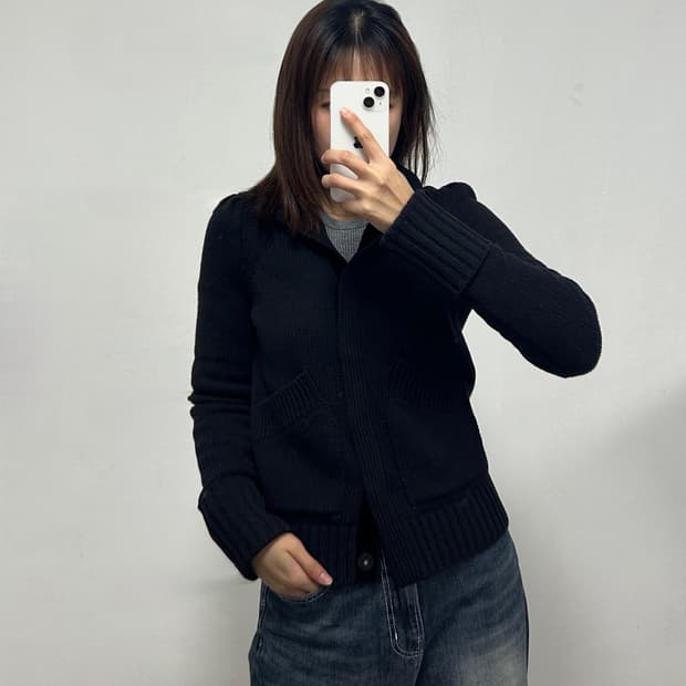 켈빈클라인 빅포켓 니트 가디건 블랙