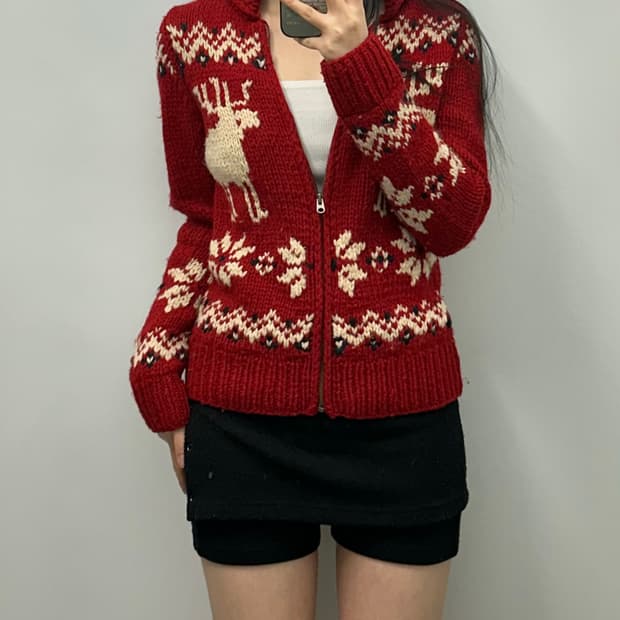 후아유 노르딕 코위찬 니트 집업