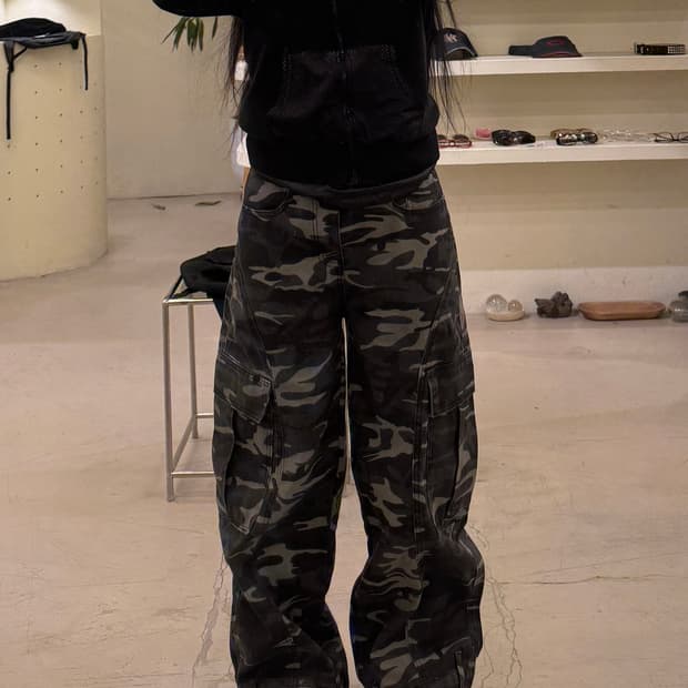 빈티지 카모 커브드 코튼 팬츠 U692