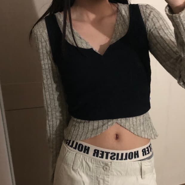 뚜오미오 크롭 와플 나시 블랙