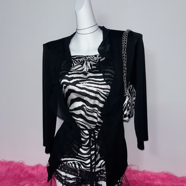 00’s 갸루 레이어드 지브라 탑