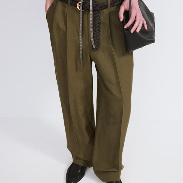 렉토 26SS 리넨 블렌드 플리티드 팬츠 카키
