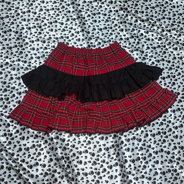 백란빈티지)) 캐캐체깔 펑갸루 타탄체크 캉캉스커트