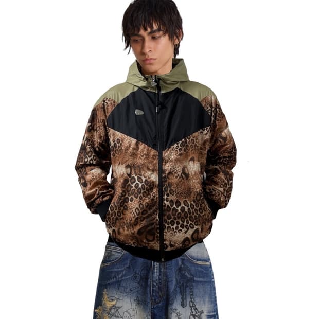CHEDDA CLOTHING 레오파드 바람막이 후디집업자켓