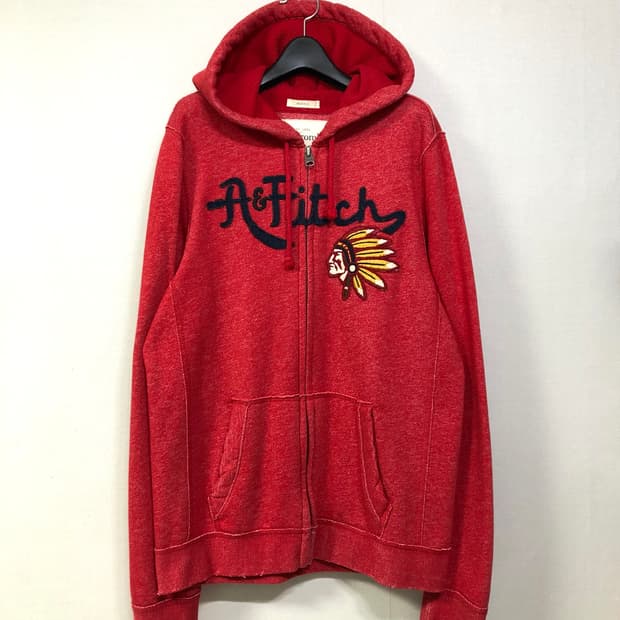 아베크롬비 남녀공용 인디언 자수 레드 후드집업 M