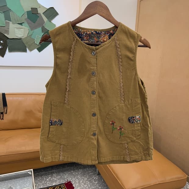 빈티지 꽃자수 포켓 조끼 베스트 90 C04403 