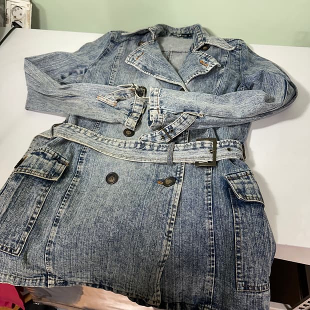 우먼M-L 에드윈 스톤워시드 로브 더블 데님자켓