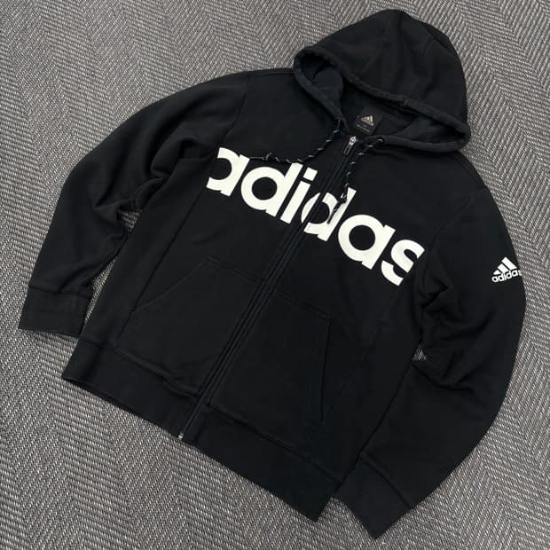 아디다스 레터링 후드집업 블랙