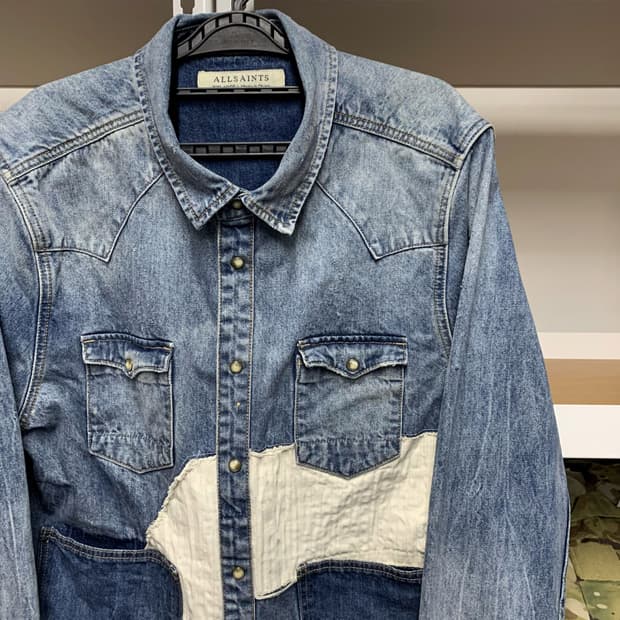 [XXL] 올세인츠 패치워크 버튼다운 웨스턴 데님셔츠