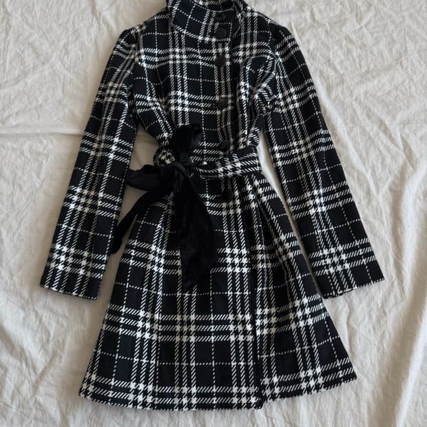 블랙 캐캐체 로걀 오네갸루 하운드 체크 롱 코트 