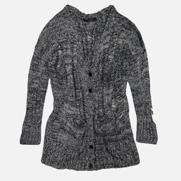 distressed chain knit cardigan
