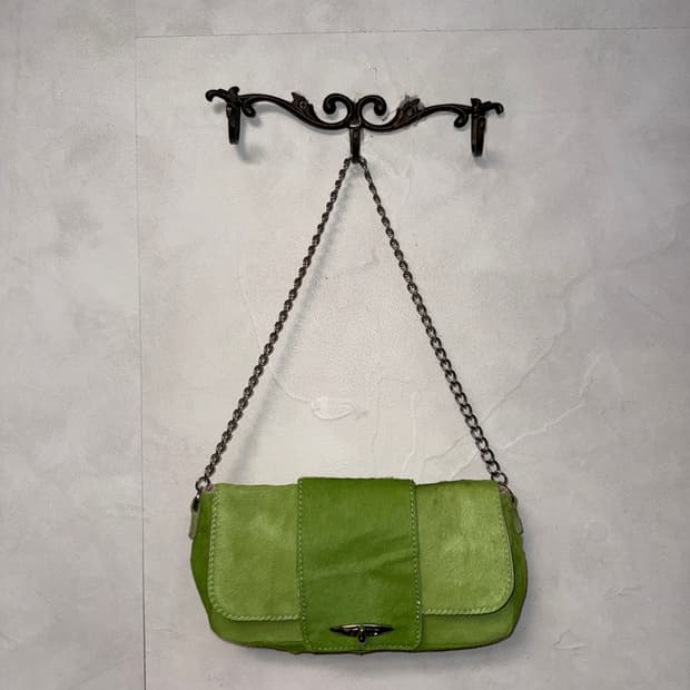 Light green calf fur chain shoulder bag