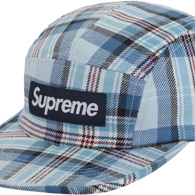 슈프림 체크 캠프캡 라이트블루